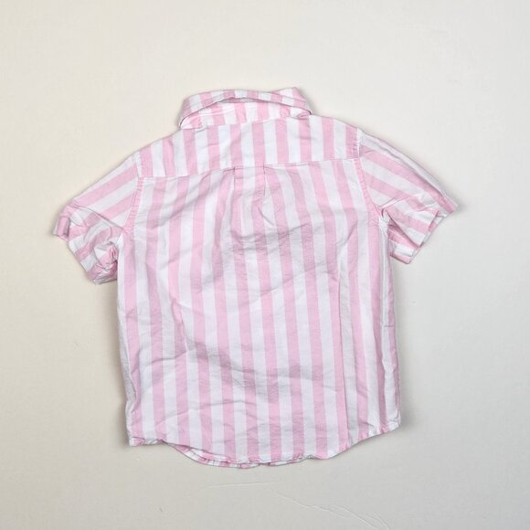 Janie and Jack Oxford Short Sleeve Shirt Pink White Stripe 2T - Picture 3 of 8
